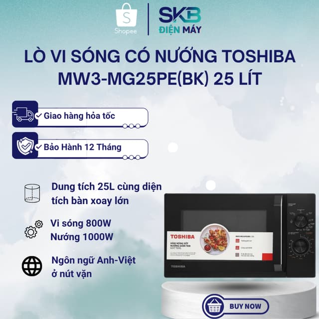 Lò vi sóng có nướng Toshiba MW3-MG25PE(BK) 25 lít - 9 Chế Độ Nấu - Công Suất 800W - Bảo Hành 12 Tháng - Ảnh 11