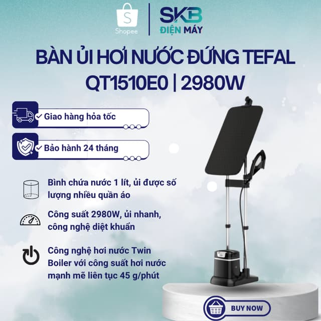 Bàn ủi hơi nước đứng Tefal IXEO Plus QT1510E0 | Công suất 2980W - Bảo hành 24 Tháng - Ảnh 7