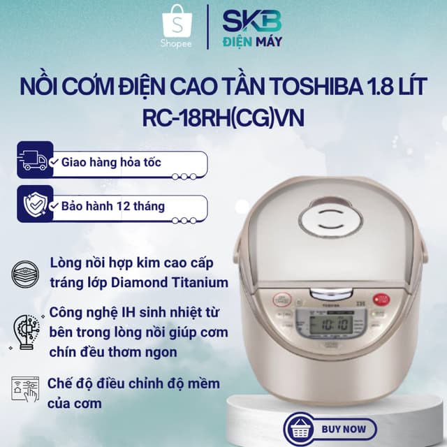 Nồi Cơm Điện Cao Tần Toshiba 1.8 Lít RC-18RH(CG)VN | sản xuất Thái Lan - Bảo hành 12 Tháng - Ảnh 12