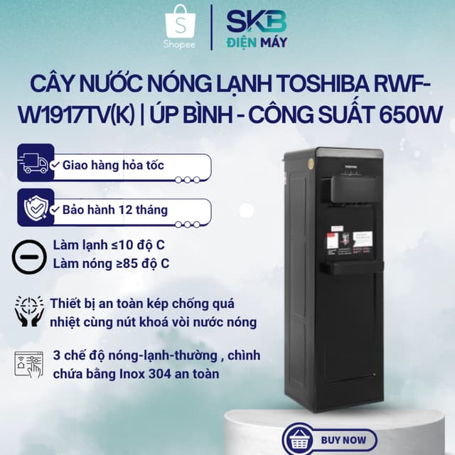 Cây nước nóng lạnh Toshiba RWF-W1917TV(K) | úp bình - Công suất 650W - Bảo hành 12 tháng - Ảnh 12