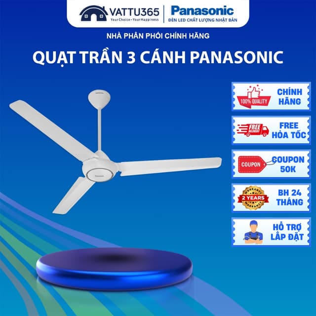 Quạt trần 3 cánh Panasonic F-60FV2 Chính Hãng, Màu Trắng, Công suất lớn 74W, Bảo Hành 2 Năm - Ảnh 2