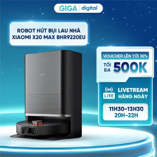 Robot hút bụi lau nhà Xiaomi X20 Max BHR9220EU - Lực hút 8000Pa - Pin 5200mAh - Trạm sạc All in One - Ảnh 1