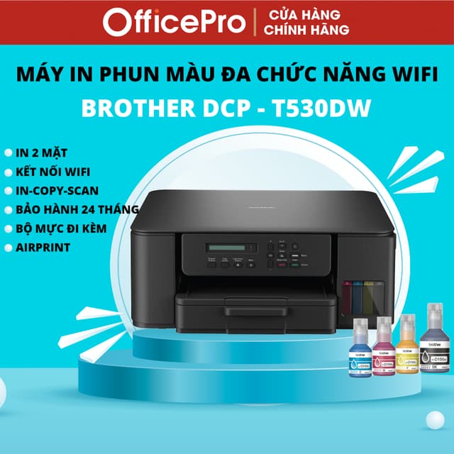 Máy in phun màu đa năng wifi Brother DCP-T530DW máy in 2 mặt đã bao gồm mực - Ảnh 10