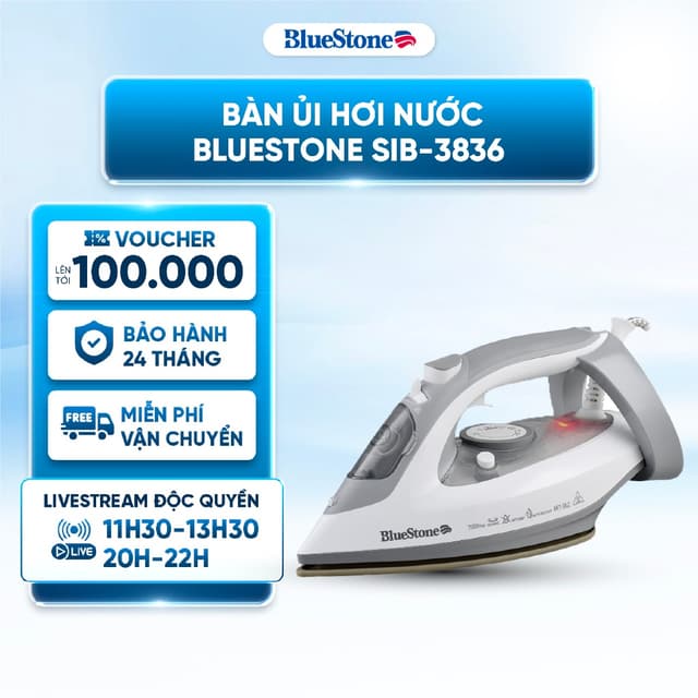 Bàn Ủi Hơi Nước BlueStone SIB-3836 0.32 Lít 2600-3100W - Chống vôi hoá, chống nhỏ giọt - mặt đế ceramic chống dính - Ảnh 8