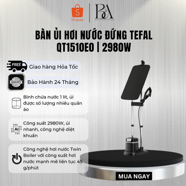 Bàn ủi hơi nước đứng Tefal IXEO Plus QT1510E0 | Công suất 2980W - Bảo hành 24 Tháng - Ảnh 8