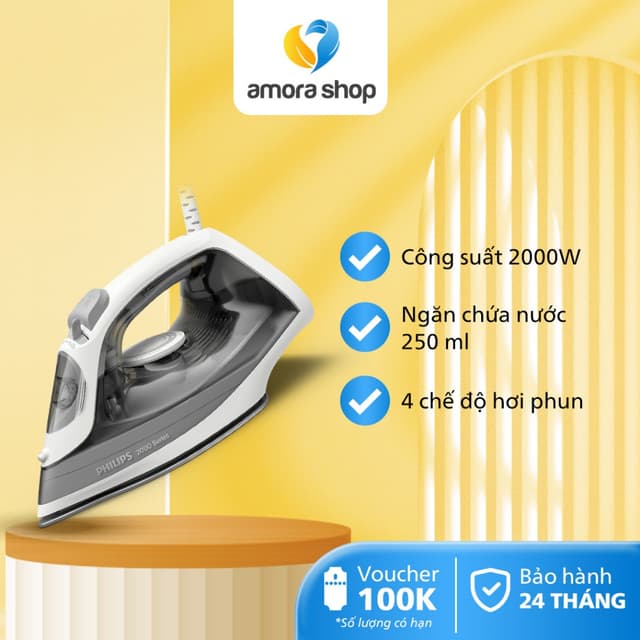 Bàn ủi hơi nước Philips DST2020/80 - Công suất 2000W - Mặt đế ceramic chống dính - Bảo hành 24 tháng - Ảnh 10