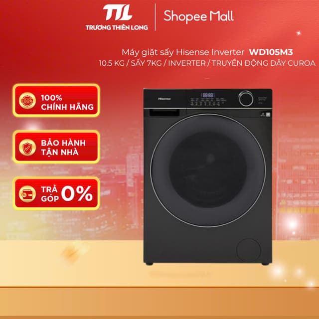 WD105M3 || WD105R5 - Máy Giặt Sấy Hisense Inverter Giặt 10.5 Kg - Sấy 7 Kg WD105M3 / WD105R5 - Ảnh 1