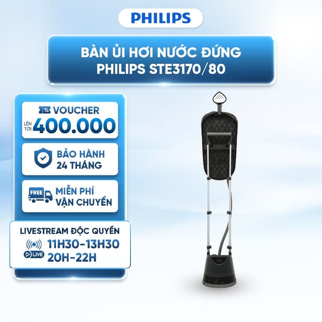 Bàn ủi hơi nước đứng Philips STE3170/80 - Công suất 2000W, 3 chế độ hơi phun - Làm nóng nhanh - Bảo Hành 24 Tháng - Ảnh 10