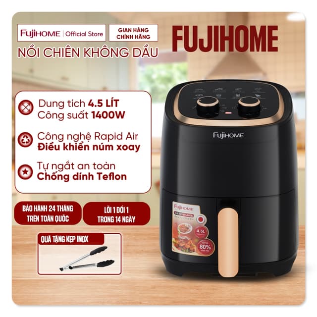 Nồi chiên không dầu 4.5L Fujihome A4EB Nhập khẩu, Nồi chiên mini ko dầu cơ tự ngắt 4.5 lít chống dính cao cấp - Ảnh 10
