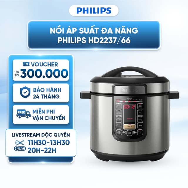 Nồi áp suất điện đa năng Philips HD2237/66 - 6 lít - 1300W - 16 chức năng nấu - Nồi ProCeramic+ Bảo Hành 24 Tháng - Ảnh 8