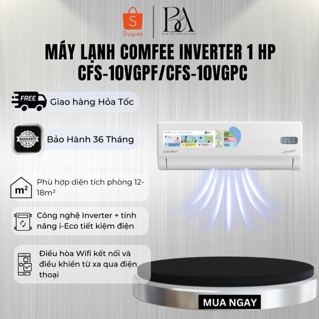 (Miễn phí giao HCM) Máy lạnh Comfee Inverter 1 HP CFS-10VGPF/CFS-10VGPC - Bảo Hành 36 Tháng - Ảnh 3