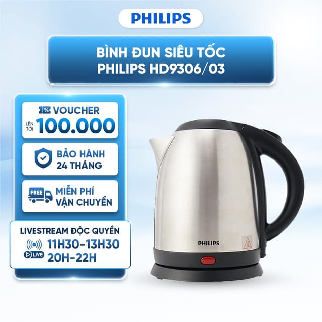 Bình đun siêu tốc Philips HD9306/03 1.5 lít - 1800W - Thép không gỉ - Tự động ngắt - Đế xoay 360 độ - Bảo Hành 24 Tháng - Ảnh 6