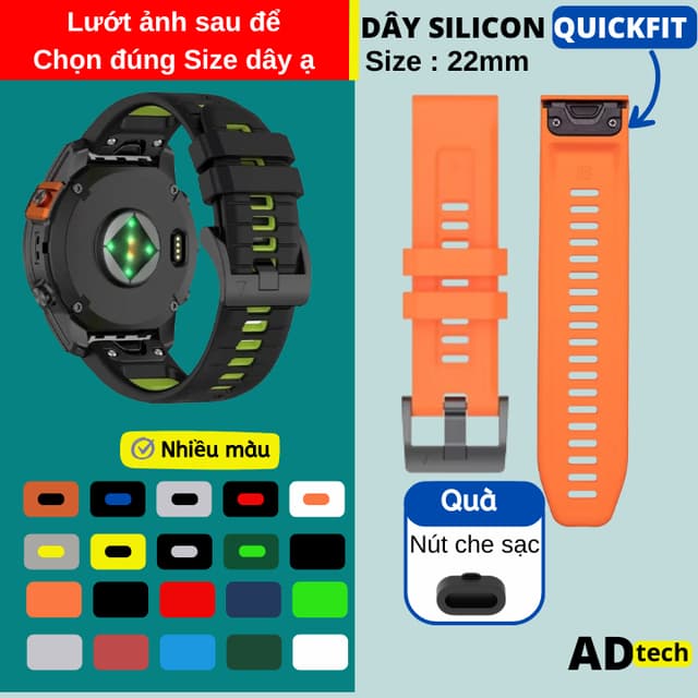 Dây đồng hồ garmin forerunner 965 955 970 945 935 745 Fenix 8 Fenix 7 Fenix 6  Epix size 47mm dây silicon quick fit 22mm - Ảnh 1