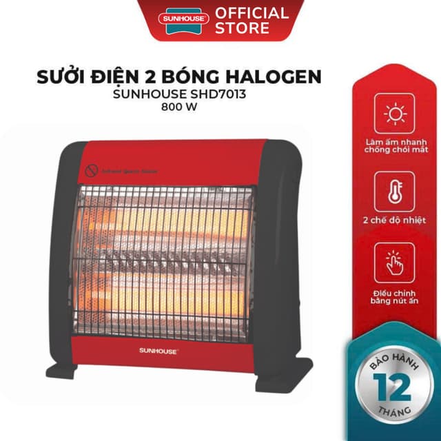 Đèn Sưởi Điện Hồng Ngoại 2 Bóng Sunhouse SHD7013 - Tốc Độ Làm Ấm Nhanh - Bảo Hành 12 Tháng - Ảnh 12