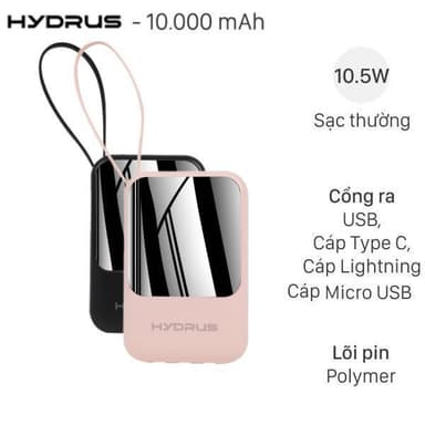 So sánh giá [SHIP HỎA TỐC] Pin sạc dự phòng Polymer 10000mAh Type C 10.5W Hydrus K108 kèm Cáp Lightning - Type C - Micro rẻ nhất?