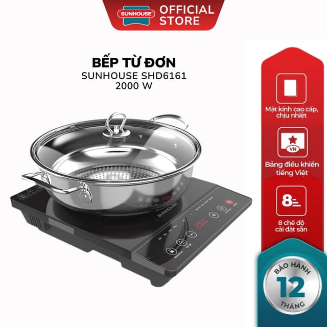 Bếp Điện Từ Đơn Sunhouse SHD6161 - Công Suất 2000W, Tặng Kèm Nồi Lẩu 28cm, Bảo Hành 12 Tháng - Ảnh 12