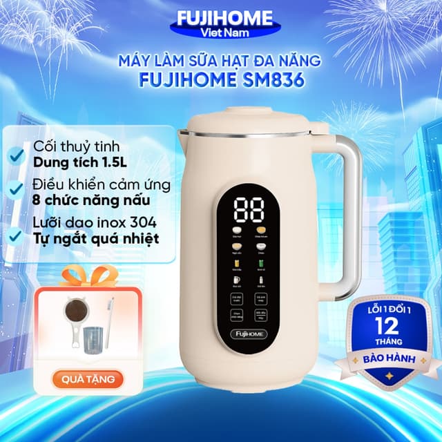 Máy làm sữa hạt 1.2 LÍT đa năng FUJIHOME SM836, Máy xay nấu xay sinh tố, nấu cháo, đun nước - Ảnh 1