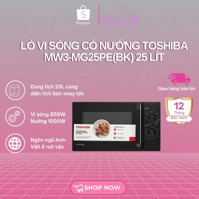 Lò vi sóng có nướng Toshiba MW3-MG25PE(BK) 25 lít - 9 Chế Độ Nấu - Công Suất 800W - Bảo Hành 12 Tháng - Ảnh 4