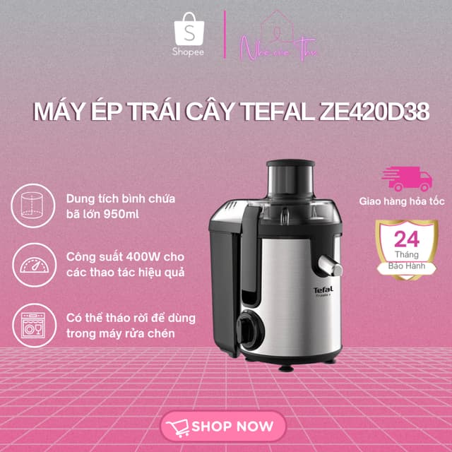 Máy ép trái cây Tefal ZE420D38 | Công suất 400W | Dung tích chứa bã 0.95 lít - Hàng Chính Hãng Bảo Hành 24 Tháng - Ảnh 10