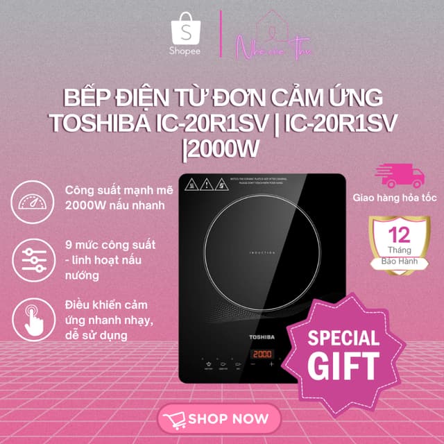 Bếp điện từ đơn cảm ứng Toshiba IC-20R1SV | IC-20R2SV | 2000W - tặng nồi lẩu inox - BH 12 tháng - Ảnh 7