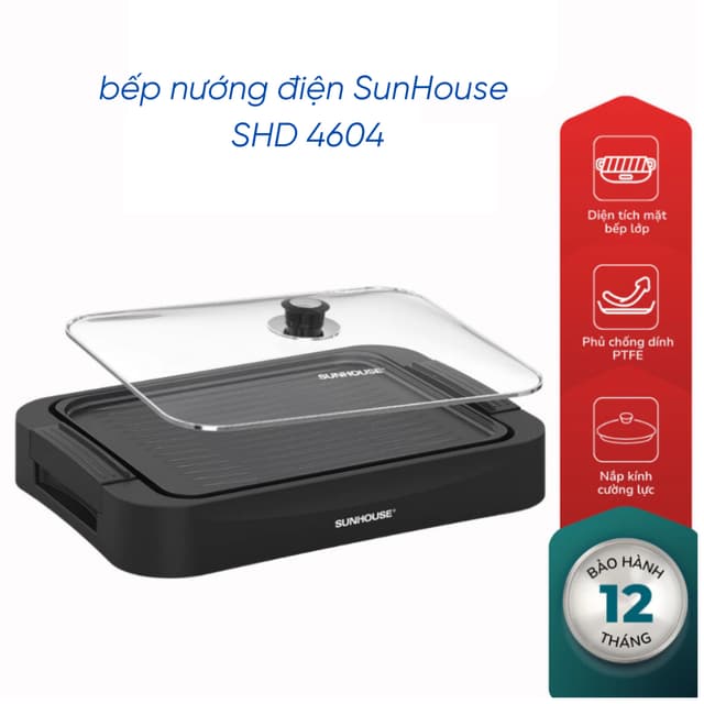 Bếp nướng điện Sunhouse SHD4604, Khay nướng phủ chống dính PTFE. bảo hành 12 tháng trên toàn quốc - Ảnh 6