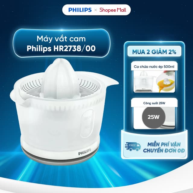 [Livestream] Máy vắt cam Philips HR2738/00 - Công suất 25W - Chức năng vắt cam, bưởi, chanh - Ảnh 1