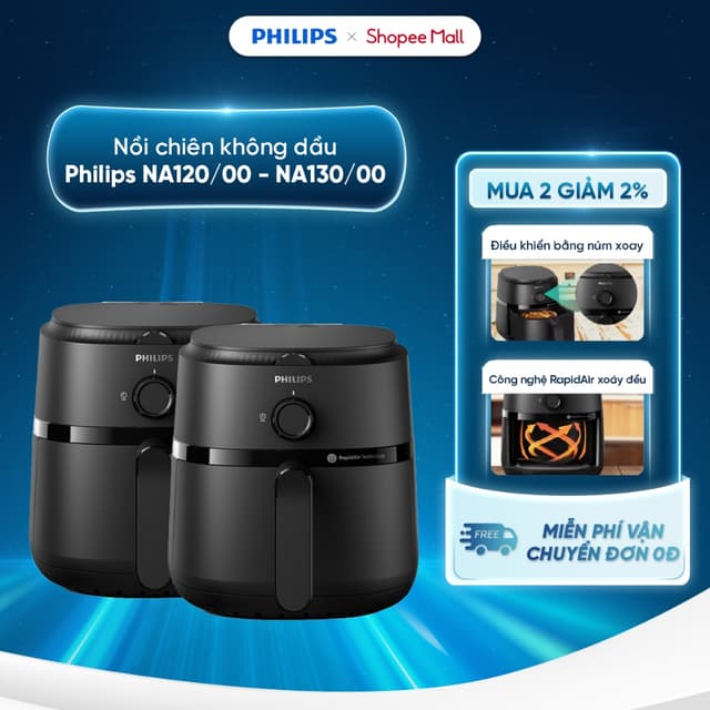 Nồi chiên không dầu Philips 6.2 lít NA130/00 - 4.2 lít NA120/00 - NA150/00  2 ngăn 7.1L, BH 24 THÁNG - Ảnh 3