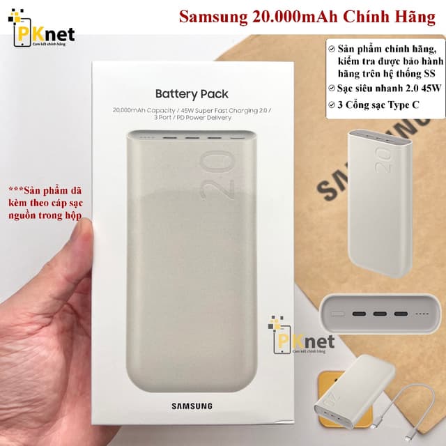SDP 20000mAh Type C PD 45W Samsung EB-P4520, đảm bảo kiểm tra chính hãng, fullbox- nguyên seal, bảo hành 6 tháng - Ảnh 4