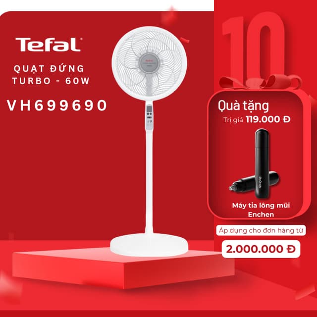 Quạt đứng 7 cánh 60W TEFAL Turbo Silence Extreme VH699690 - Trắng - Bảo Hành Chính Hãng 2 Năm - Ảnh 5