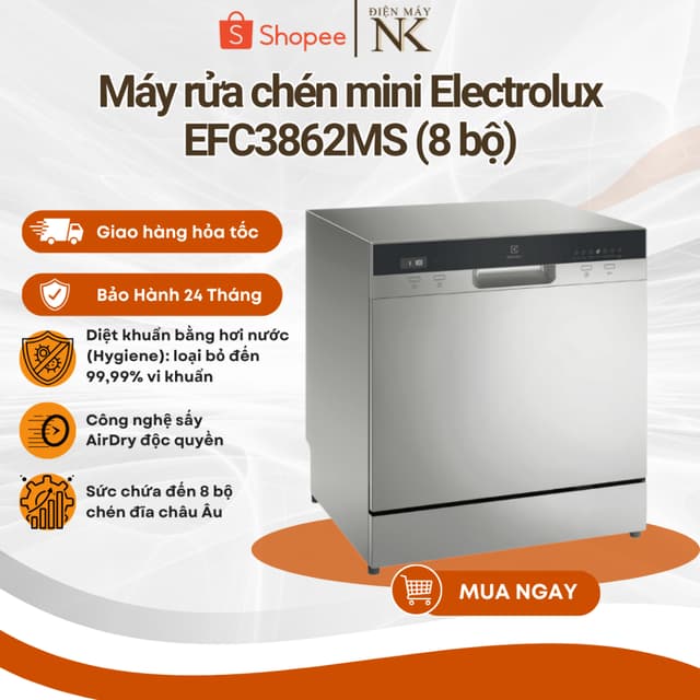 [Shopee - Lắp đặt 0Đ HN HCM] Máy Rửa Chén Mini Electrolux 8 bộ EFC3862MS - Bảo Hành 24 Tháng - Ảnh 2