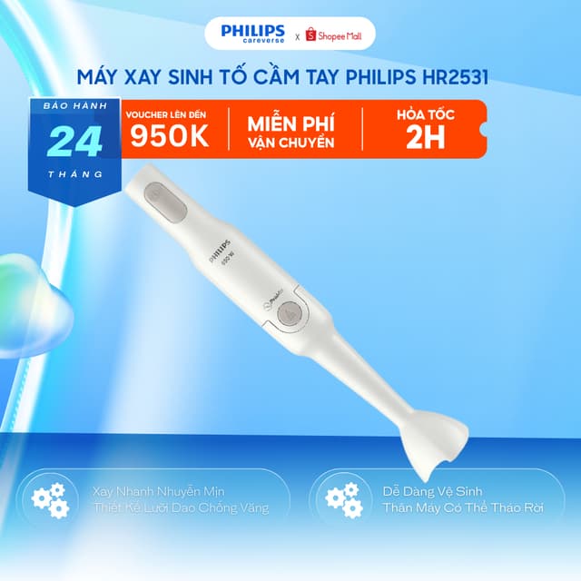 Máy Xay Sinh Tố Cầm Tay Philips HR2531 650W - Xay Nhanh, Nhuyễn Mịn Sinh Tố, Đồ Ăn Dặm, Dễ Vệ Sinh - Ảnh 5