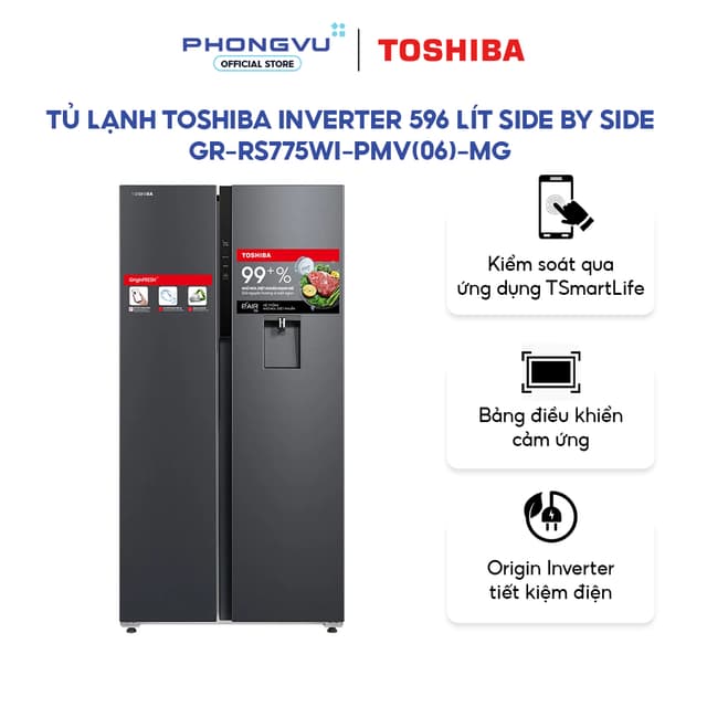 Tủ lạnh Toshiba Inverter 596 lít Side By Side GR-RS775WI-PMV(06)-MG - Cảm ứng và Lấy nước ngoài - Bảo hành 24 tháng - Ảnh 11