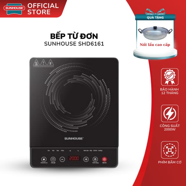 Bếp Từ Đơn Sunhouse SHD6161 - Công Suất 2000W , Thiết Kế Hiện Đại ,Tặng Kèm Nồi , Bảo Hành 12 Tháng - Ảnh 11