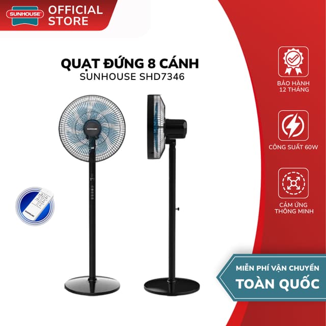 Quạt Cây Đứng 8 Cánh Sunhouse SHD7346 - Bảo Hành 12 Tháng, Công Suất 60W, Có Điều Khiển Từ Xa - Ảnh 11