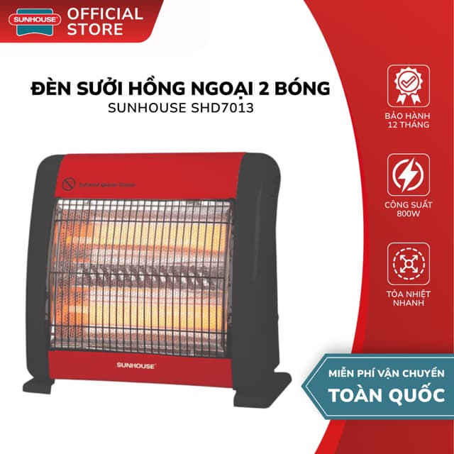 Máy Sưởi Điện Hồng Ngoại Sunhouse SHD7013 - Bảo Hành 12 Tháng, Công Suất 800W 2 Bóng Làm Ấm Nhanh - Ảnh 12