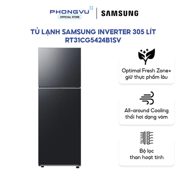 Tủ lạnh Samsung Inverter 305 lít RT31CG5424B1SV - Ngăn đá trên, Tiết kiệm điện, Phù hợp 3-4 người - Bảo hành 24 tháng - Ảnh 6