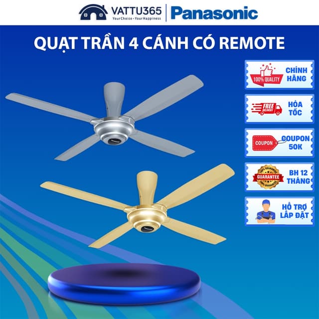 Quạt Trần Panasonic 4 Cánh Có Remote F-56MPG-S (Bạc)/F-56MPG-GO (Vàng) 59W Bảo Hành 12 Tháng Tại Nhà - Ảnh 7