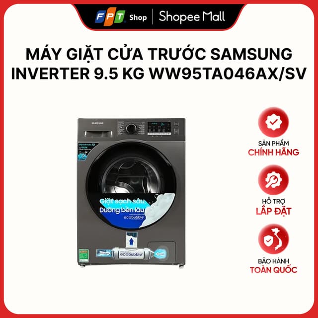 [Hàng chính hãng] Máy giặt cửa trước Samsung Inverter 9.5 kg WW95TA046AX/SV - Ảnh 10