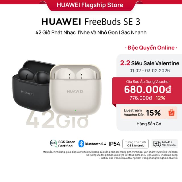 Tai Nghe Bluetooth HUAWEI FreeBuds SE 3 | 42 Giờ Phát Nhạc | Nhẹ Và Nhỏ Gọn | Sạc Nhanh - Ảnh 11