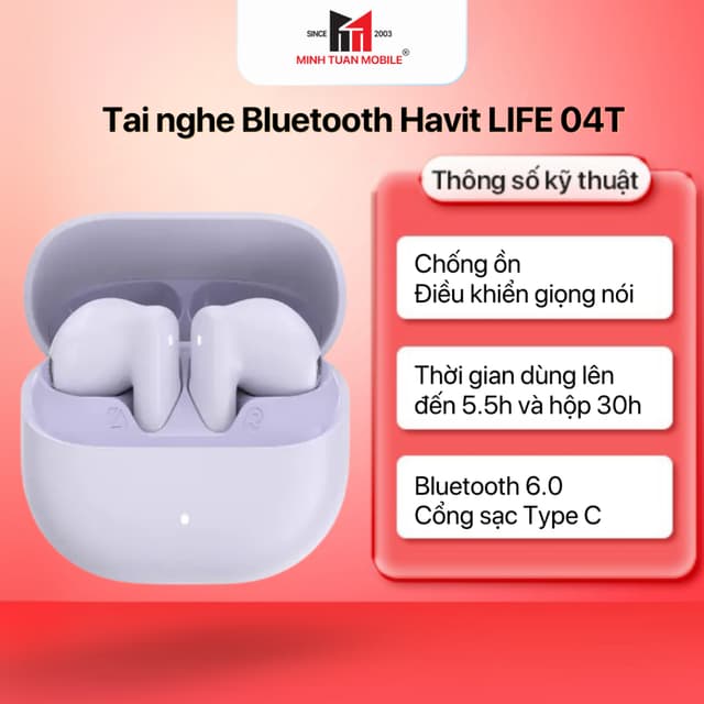Tai nghe Bluetooth True Wireless Havit LIFE 04T TW888 Bluetooth 6.0 Thời gian sử dụng lên đến 30h - Ảnh 7