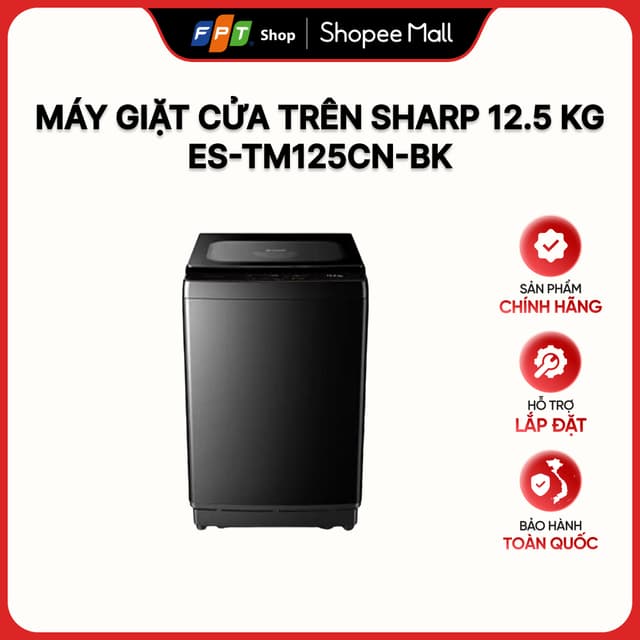[Hàng chính hãng] Máy giặt cửa trên Sharp 12.5 kg ES-TM125CN-BK - Ảnh 2