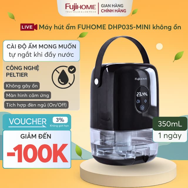 Máy hút ẩm mini chống nồm FUJIHOME DHP035-MINI, máy hút ẩm không khí để bàn tủ quần áo tủ giầy - Ảnh 6