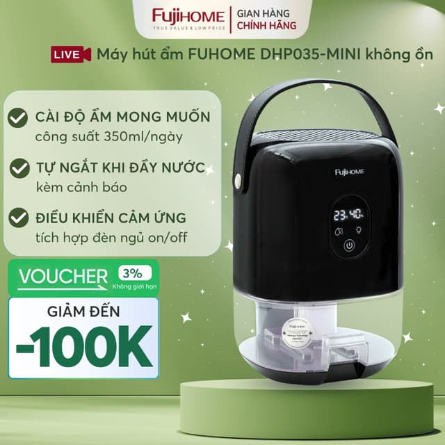 Máy hút ẩm để bàn tiết kiệm điện FUJIHOME DHP035-MINI, thiết bị hút hơi nước chống nồm ẩm phòng nhỏ - Ảnh 9