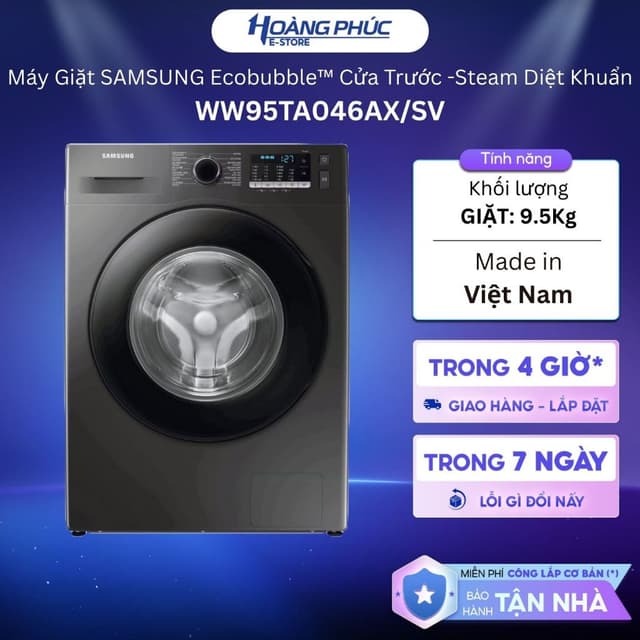 WW95TA046AX/SV | Máy Giặt Lồng Ngang SAMSUNG Ecobubble™ Inverter 9.5 kg WW95TA046AX {Toàn Quốc} - Ảnh 1