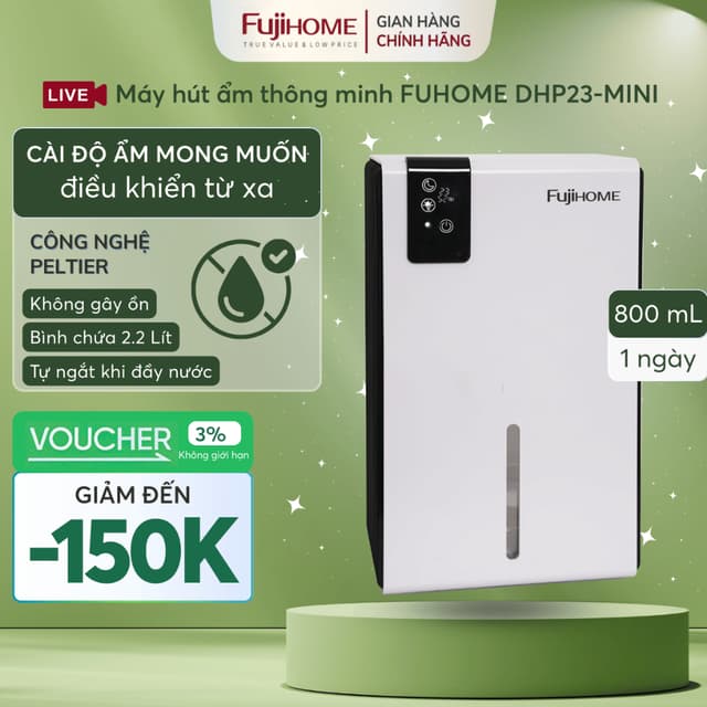 Máy hút ẩm tự ngắt FUJIHOME DHP23-MINI, máy khử ẩm mini có điều khiển từ xa không gian nhỏ - Ảnh 7