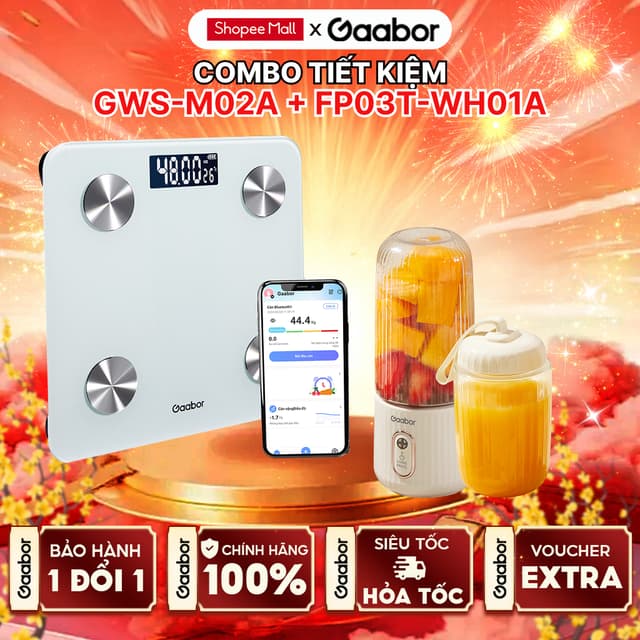 Combo Gaabor 279 Cân sức khỏe điện tử thông minh GWS-M02A và máy xay sinh tố cầm tay FP03T-WH01A - Ảnh 12