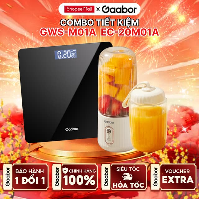 Combo Gaabor Cân sức khỏe điện tử thông minh GWS-M01A và máy xay sinh tố cầm tay FP03T-WH01A - Ảnh 9