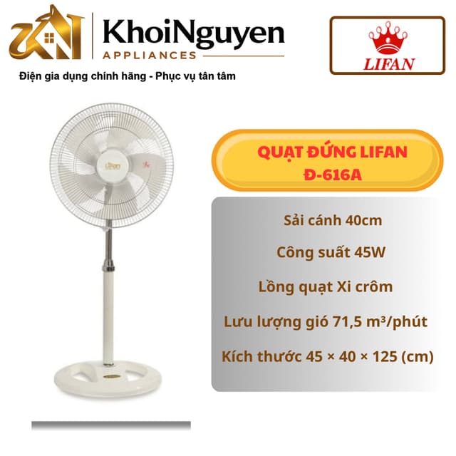 Quạt đứng LIFAN Đ-616A cánh 40cm | 45W | Gió mạnh 71,5 m³/phút | Lồng xi crôm | Bảo hành chính hãng - Ảnh 1