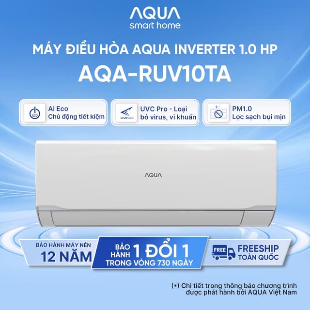 Máy lạnh / Điều hòa Aqua Inverter 1 HP AQA-RUV10TA - Freeship toàn quốc - Ảnh 1