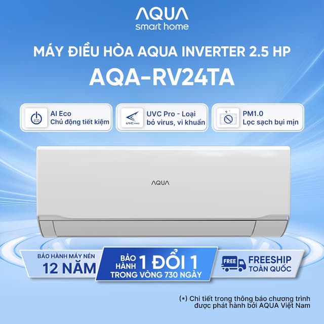 Máy điều hòa Aqua 1 chiều Inverter 2.5 HP AQA-RV24TA - Freeship toàn quốc - Ảnh 5
